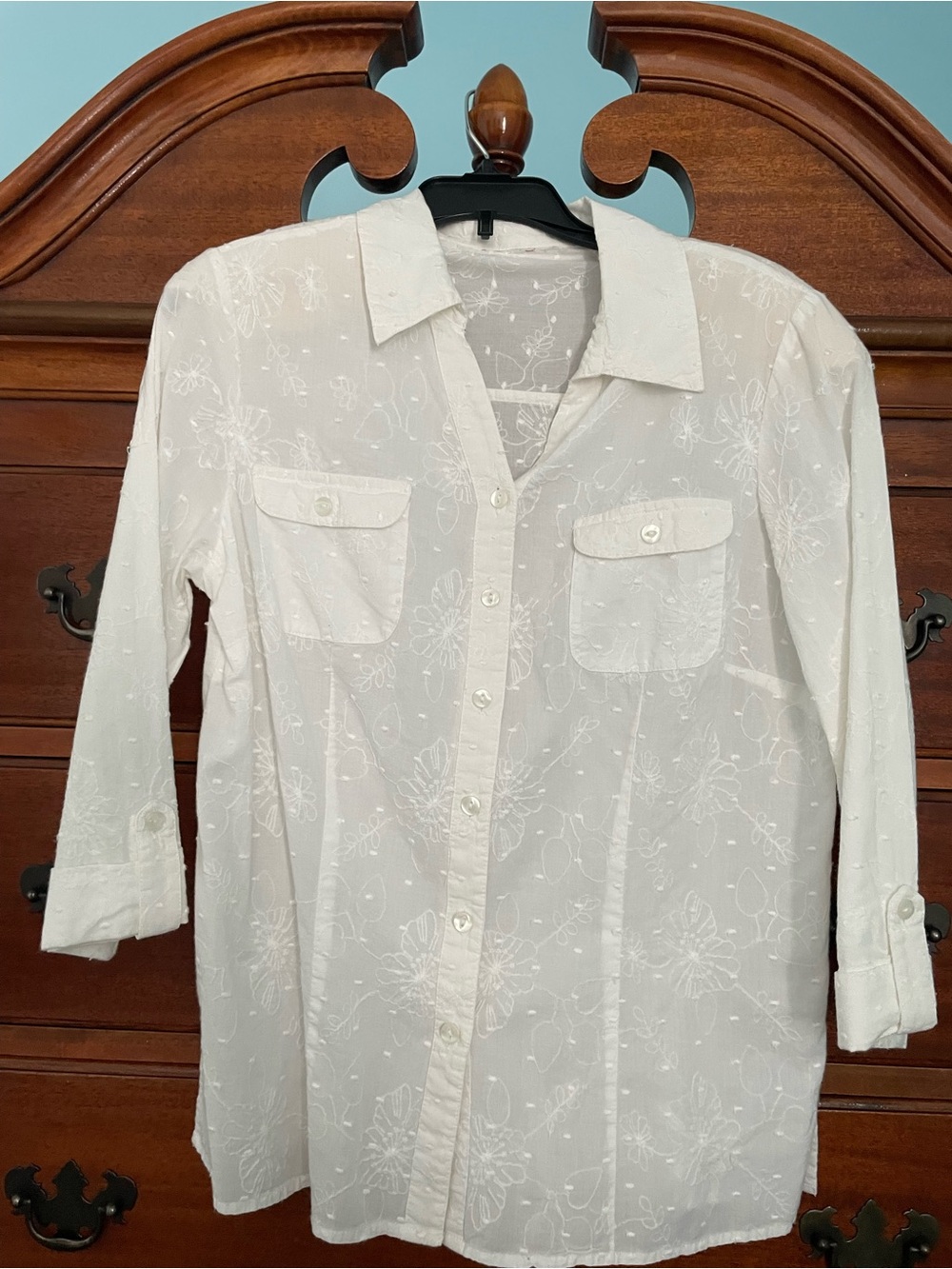 Women's White Sheer Button-Up Blouse